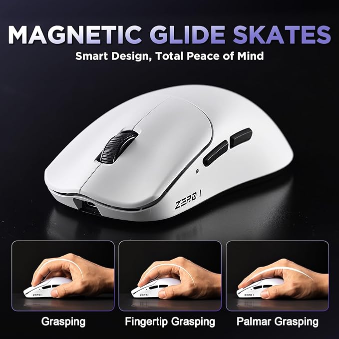 Zero 1 Pro Gaming Mouse,55g Ultralight Wireless Mouse, PAW3311 12K DPI, Tri-Mode 2.4G/Bluetooth/USB-C,Programmable Ergonomic Design,for Laptop/PC/Mac(White)
