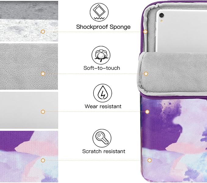TiMOVO 9-11" Tablet Sleeve Bag for iPad 11-inch A16 2025, iPad 10.9"/10.2"| Air 11 Inch/5th/4th Gen. 10.9", Galaxy Tab A9+/A11Plus 11", Protective Bag Fit Smart Keyboard, Watercolor Purple
