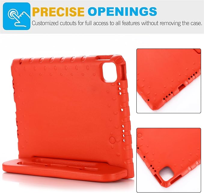 for iPad Air 11-inch Case M3/M2 (2025/2024) for Kids with Pencil Holder/Kickstand, Anti-Slip Handle Stand Lightweight Soft EVA Foam Shockproof Rugged Bumper Tablet Protective Cover, Red