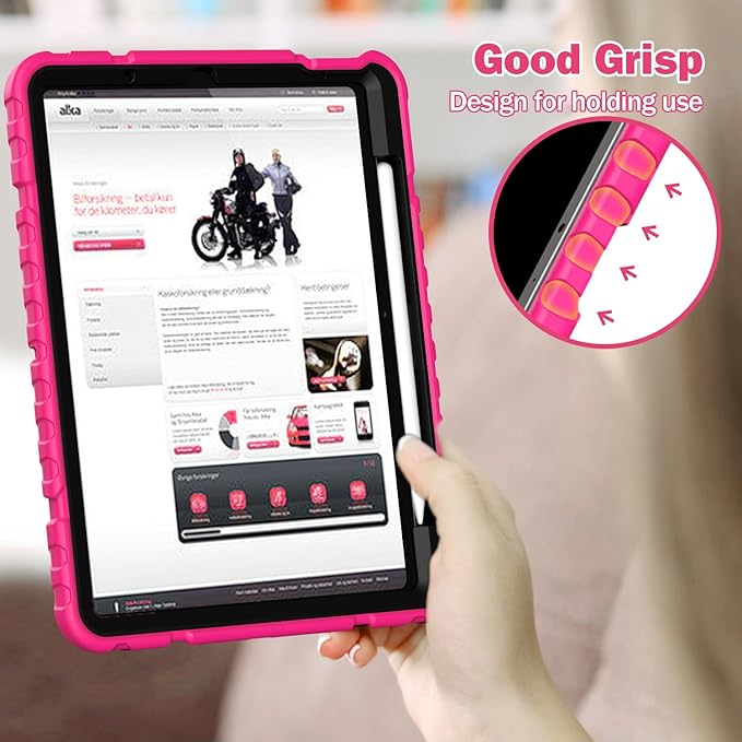 Grifobes Case for iPad Air 11-inch (M4/M3/M2) 2026/2025/2024, for iPad Air 5th/4th Generation 2022/2020 10.9", Heavy Duty Rugged Cover with Stand/Pencil Holder for i Pad Air 5 4 Gen(Hot Pink)