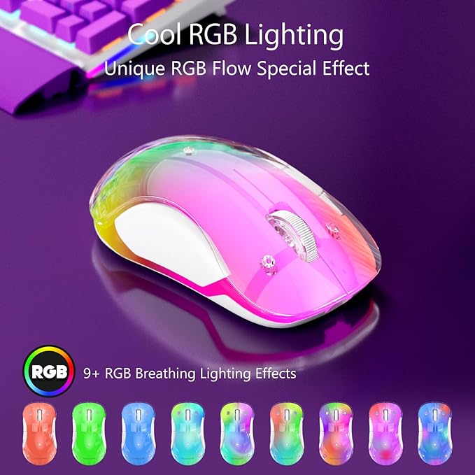 memzuoix 2.4G Wireless Mouse with Customizable Cover & 9-Color LED - Rechargeable Ergonomic, 1400 DPI, 5 Buttons, USB Receiver for PC/Mac - Purple