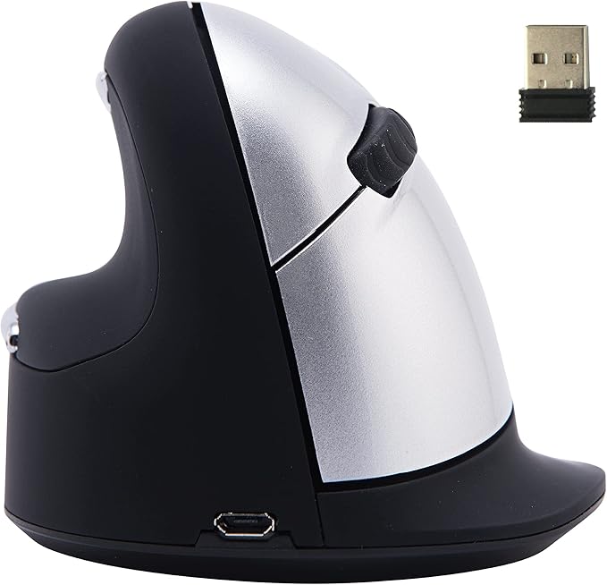 R-Go HE Vertical Ergonomic Mouse Wireless, Large Left Hand, 1750 DPI, 5 Buttons, Prevents Tennis Elbow/Mouse Arm RSI- Compatible Windows/Mac, Black/Silver