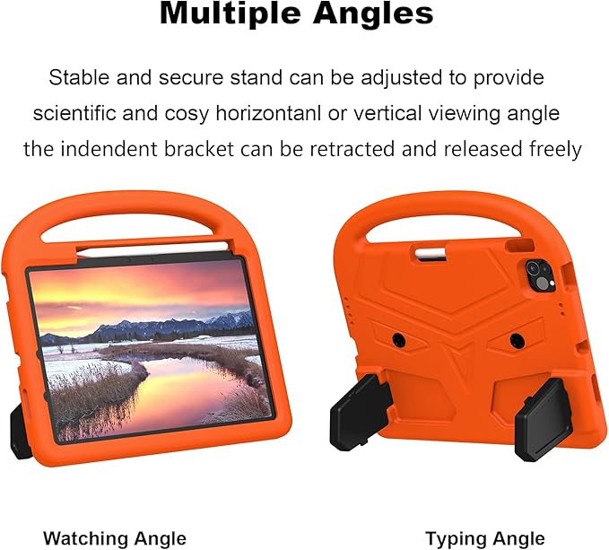 Kids Case for Apple iPad Air 11-inch M3 (2025) /M2 (2024) with Pencil Holder/Handle/Kickstand Lightweight Soft EVA Foam Shockproof Stand Tablet Cover for iPad Air 11" M3/M2, Orange Bird