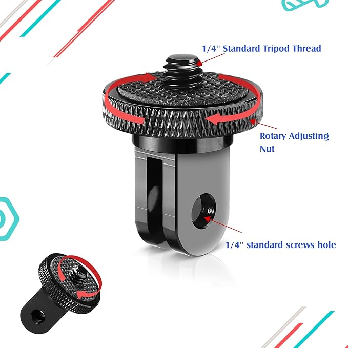 Frienda 4 Pieces Aluminum Camera Tripod Mount Adapter 1/4-20 Conversion Adapter for Tripod Compatible with GoPro Action Cameras and Other Standard 1/4 Accessories(Black)