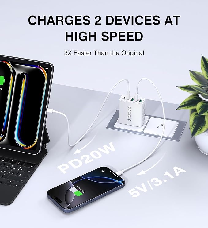 [2-Pack] USB C Wall Charger, 50W USB C Charger Block 5-Port PD Fast Charging Blocks + QC Power Adapter Brick Cube Multiport USB A Plug,Type C Cube for iPhone 17/16/15/14/13/12/Pro,Samsung,for Switch