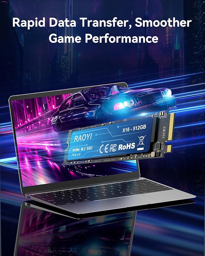 RAOYI 512GB NVMe Internal Solid State Drive M.2 2280 PCIe Gen4x4 SSD, Up to 5000MB/s, Configure SLC Cache, Storage and Memory Expansion for PS5 Laptop Desktop