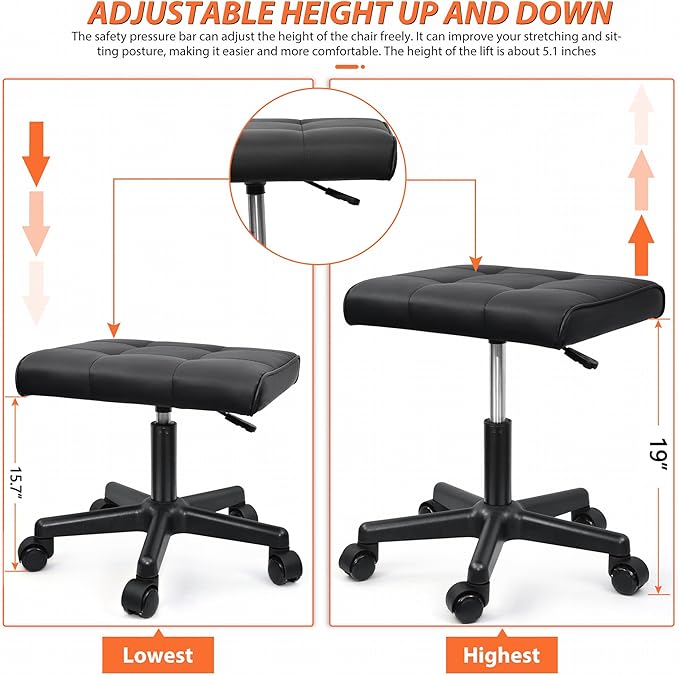 Footrest Under Desk Leg Rest Ottoman Adjustable Height Foot Stool with Wheels Leather Footrest for Home Office