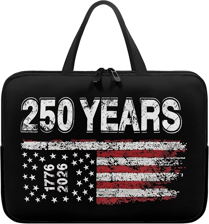 13 Inch Laptop Sleeve American Flag USA 250 Years Laptop Cover Computer Bag Tablet Carrying Case with Handle Tote Bags Notebook Sleeves Handbag Messenger Briefcase for 4th of July Decor