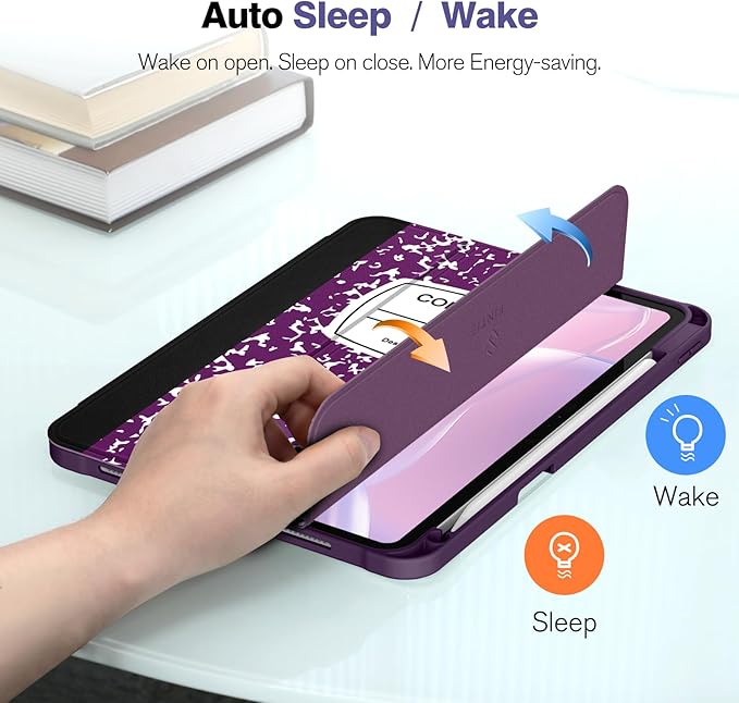 Fintie SlimShell Case for iPad Pro 11-inch (M5) 2025 / (M4) 2024 - [Built-in Pencil Holder] Soft Flexible TPU Protective Stand Back Cover, Composition Book Purple