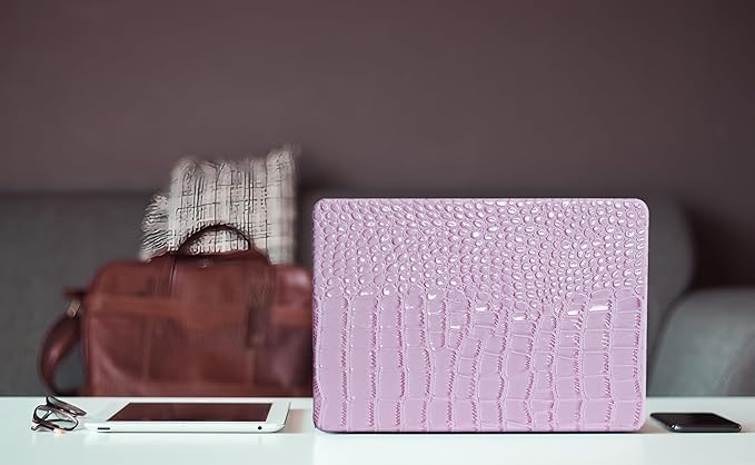 Compatible with Crocodile MacBook Air 13 inch Case 2021 2020 2019 2018 M1 A2337 A2179 A1932, Textured Elegant Luxury Aligator Skin Snakeskin PU Leather Hard Shell & Keyboard Cover, Lilac