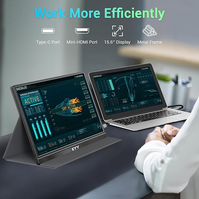 KYY Portable-Monitor-for-Laptop - 15.6'' 1080P FHD IPS Display USB-C&HDMI Portable Monitor for Laptop with Cover and Speakers