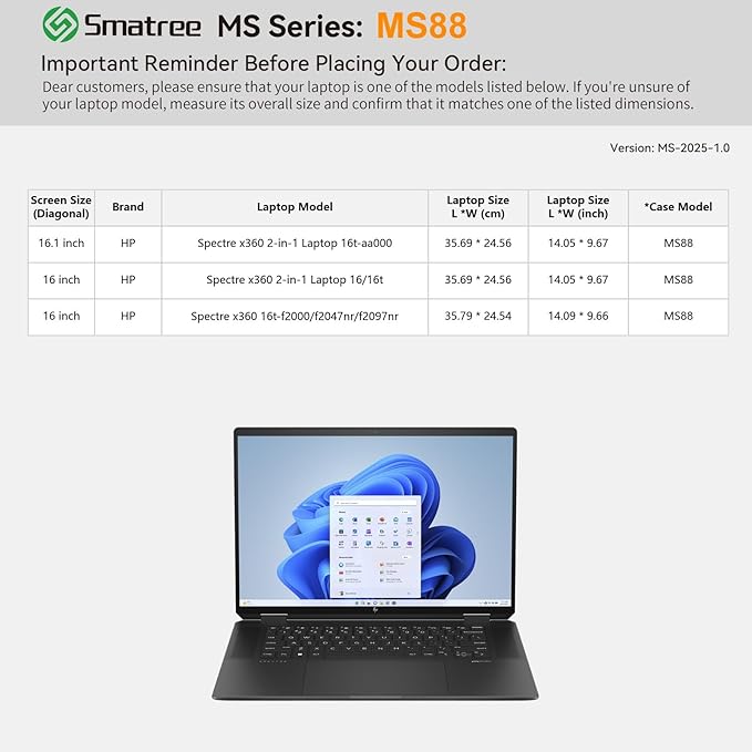 Smatree MS88 Hard EVA Protective Sleeve Case with Stand Compatible for 16 inch HP Spectre x360 16t/2-in-1 Laptop 16, for 16.1 inch HP Spectre x360 2-in-1 Laptop 16t