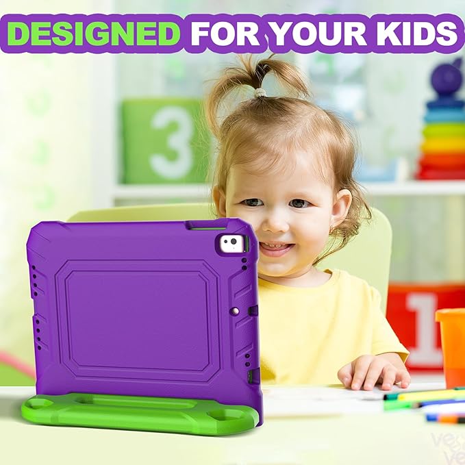 YIHE Kids Case for iPad 9.7 Inch with Screen Protector, Shockproof Handle Convertible Stand Case for iPad 9.7 6th/5th Generation 2018/2017, iPad Air 2/1& iPad Pro 9.7, Purple&Green
