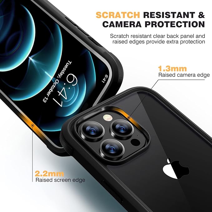 Diaclara Designed for iPhone 12 Pro Max Case, Full Body Rugged with Built-in Touch Sensitive Anti-Scratch Screen Protector, Soft TPU Bumper Case for iPhone 12 ProMax 6.7", Black