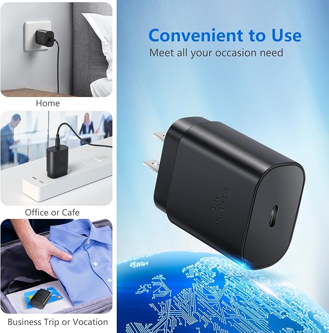 USB C Wall Charger Adapter, Costyle 3 Pack PD 25W Super Fast Charger Type C Charging Block For Samsung Galaxy S25/S24/S23/S22/S21/S20 Ultra/Plus/S20FE/S10/A13/A53/A71/Note 20 Ultra/10,Pixel 7/6A-Black