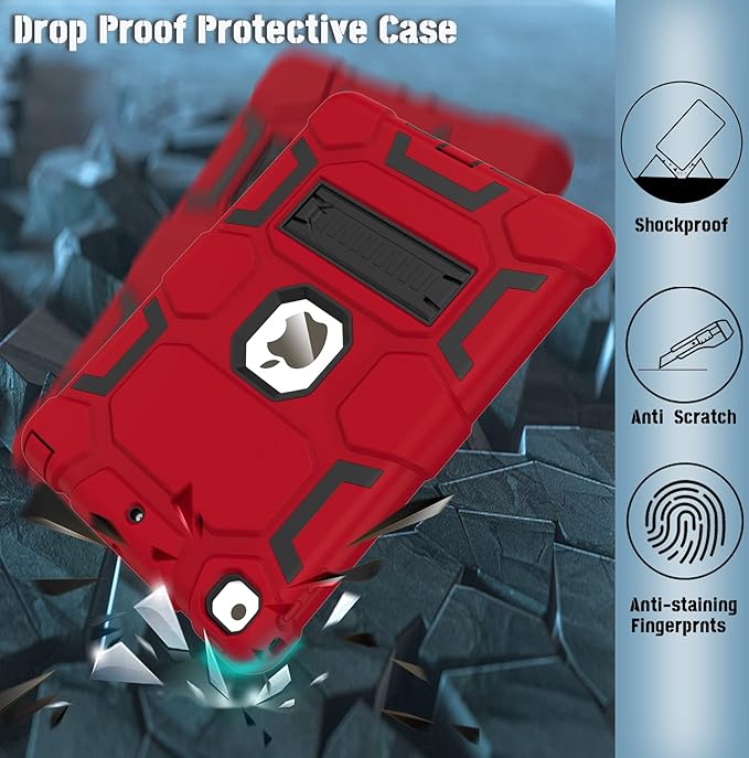 CCMAO iPad 6th Generation Cases, iPad 5th Generation Case, iPad 9.7 Case, iPad Air 2 Case, Hybrid Shockproof Rugged Drop Protection Case Built with Kickstand, Red+Black