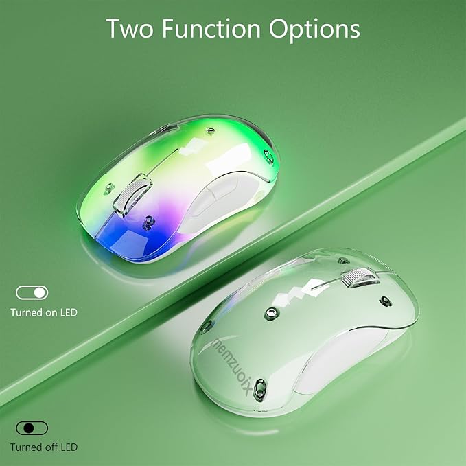 memzuoix 2.4G Wireless Mouse with Customizable Cover & 9-Color LED - Rechargeable Ergonomic, 1400 DPI, 5 Buttons, USB Receiver for PC/Mac - Green