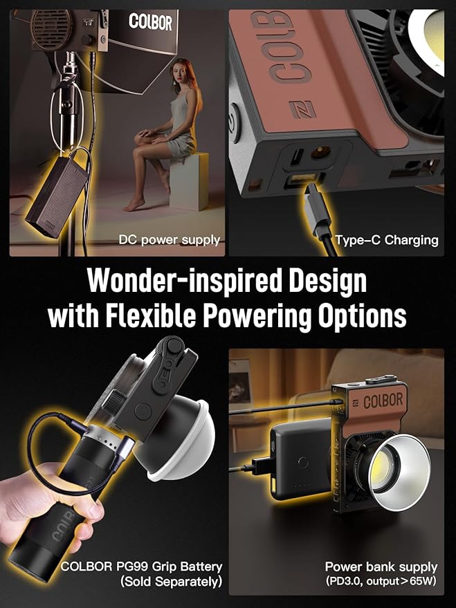 COLBOR W60 Video Light, 60W 2700K-6500K Bi-Color Pocket Continuous Output Lighting with LED Screen 3 Powering Options APP Control for Filmmaking Live Streaming