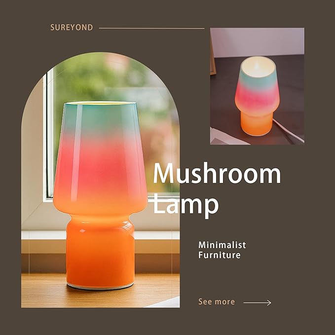 Mushroom Lamp,Mother's Day Gifts,Small Table Lamp,Cute Nightstand Kitchen Mini Lamp,Glass Table Lamp,Suitable for Bedrooms, Kitchens, Living Rooms, Bedside, Girl Gifts（Blue Gradient）