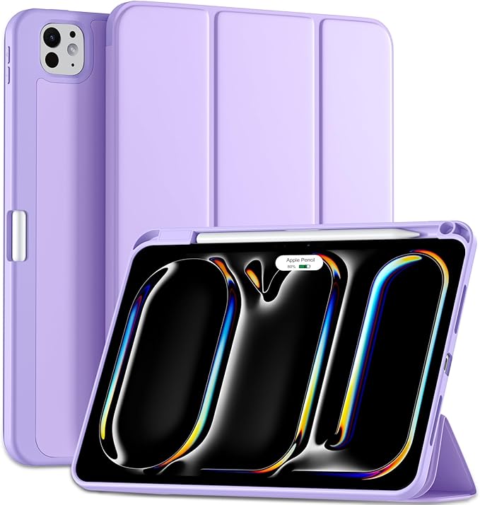 Kidopire New Compatible with iPad Pro 11 Inch Case (M4 2024/M5 2025) with Pencil Holder, Smart Cover with Protective Trifold Stand & Soft TPU Back, Auto Wake/Sleep, Support Pencil Pro, Lavender