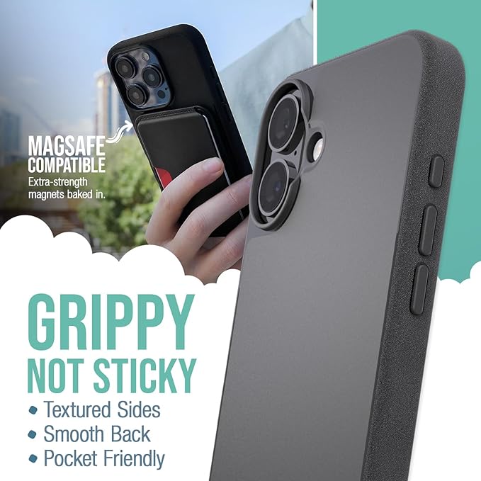 Smartish® iPhone 16 Plus Magnetic Case - Gripmunk Compatible with MagSafe [Lightweight + Protective] Slim & Thin Grip Cover with Microfiber Lining for Apple iPhone 16 Plus - Custom Prints