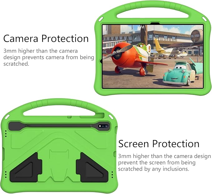 Kids Case for Samsung Galaxy Tab S10 Lite/S10 FE/S9 FE 10.9"/Tab S9/S8/S7 11", Techcircle Light Weight Shock Proof EVA Foam Handle Rugged Stand Protective Case, Green