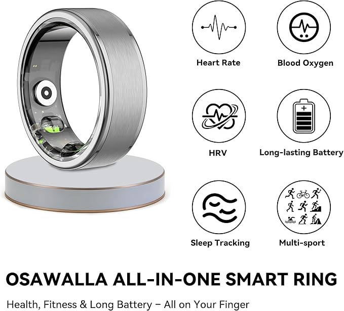 Smart Ring for Women Men,Fitness Ring with 24/7 Activity Tracking,Stress,Sleep Monitoring,No APP Subscription Fees,Compatible with iOS & Android, HarmonyOS Silver, 8#