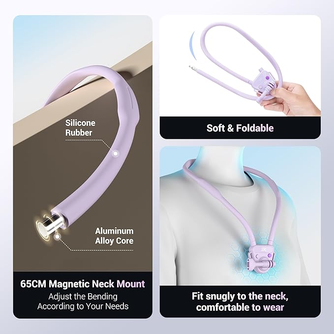JJC Neck Mount for Gopro 13/12/11, DJI OSMO Action 5 Pro/4，Insta360 X5/X4/Ace Pro & More Action Cameras, POV Neck Holder with Quick Release for Content Creating Video Filming Women-Purple