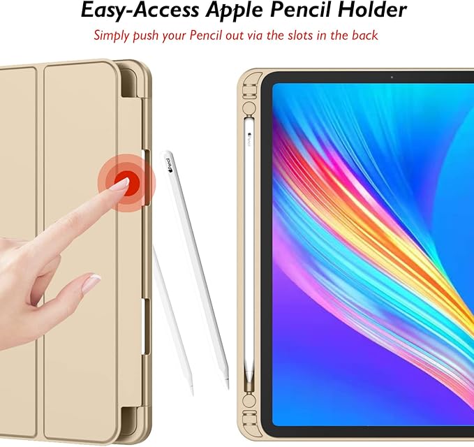 iMieet Case for iPad Pro 11 Inch (M5) 2025 /(M4) 2024 5th Gen, Trifold Stand Smart Cover with Pencil Holder and Soft TPU Back, Auto Wake/Sleep (Champagne Gold)