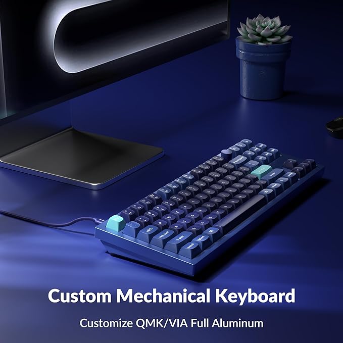 Keychron Q3 Wired Custom Mechanical Keyboard Knob Version, TKL Tenkeyless QMK/VIA Programmable Macro with Hot-swappable Gateron G Pro Brown Switch Compatible with Mac Windows Linux (Blue)