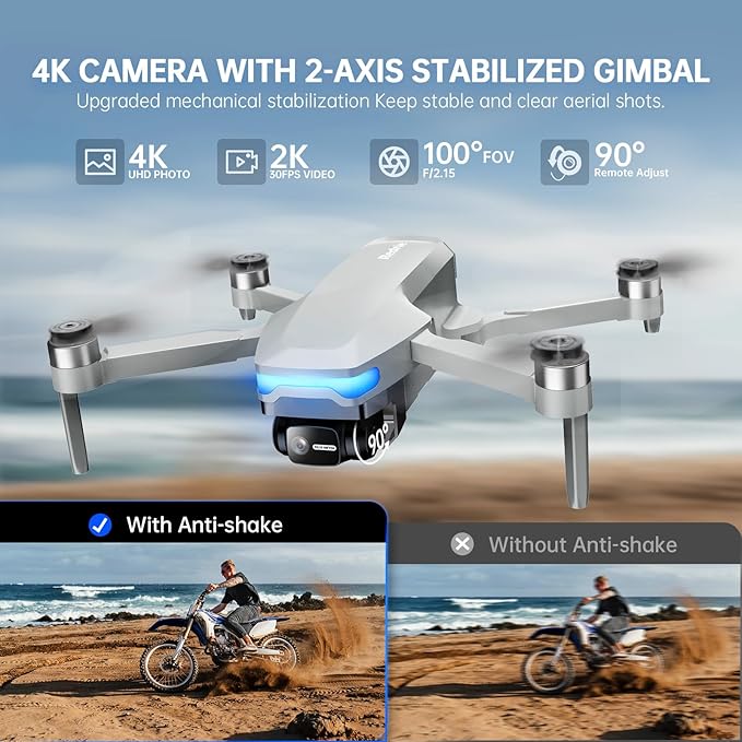 Drones with Camera for Adults 4K, Foldable Beginner Drone with Brushless Motor, Auto Follow, Tap Fly, Circle Fly, One Key Start, Under 249g