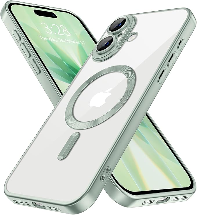 Hython Magnetic Clear for iPhone 17 Case with Camera Lens Protector [Compatible with MagSafe] Luxury Plating Edge Slim Soft TPU Cover Protective Phone Case for iPhone 17 6.3", Matte Mint