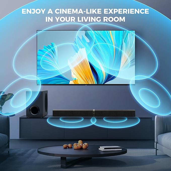 MZEIBO Sound Bar with Subwoofer,120W Soundbar for Smart TV Surround Sound Home Theater System Bluetooth 5.3 Audio Compatible with ARC, AUX, Optical