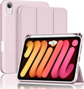 ProCase for iPad mini 7 A17 Pro 2024/iPad Mini 6 2021 8.3 Inch iPad mini 7th/6th Gen Case with Pencil Holder, Trifold Stand Smart Folio with Soft TPU Back Cover for iPad mini 8.3" 7th/6th -Lightpink