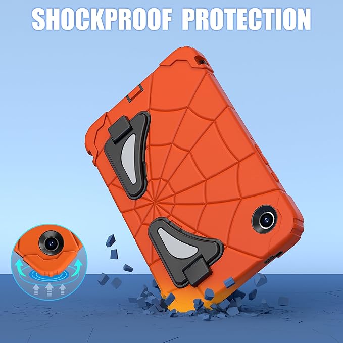 AKABEILA Compatible with Samsung Galaxy Tab A11 2025 8.7 inch Tablet Case，Lightweight Shockproof Rugged Protective Cover with Kickstand for Kids Children Boys Babies Orange Black