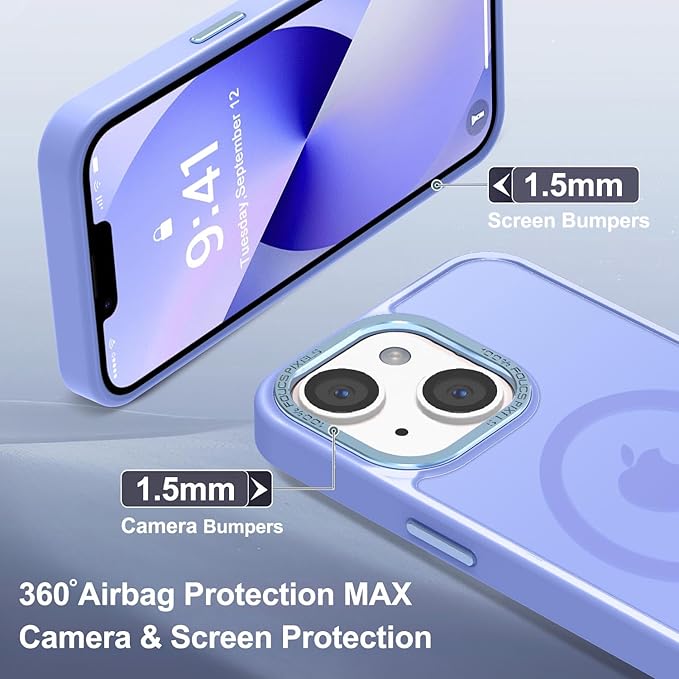 Newfuture Designed for iPhone 13 Case & iPhone 14 Case with Magnetic [13 FT Military Drop Protection] [Compatible with Magsafe] Translucent Shockproof with Anti-Fingerprint Phone Case, Light Purple