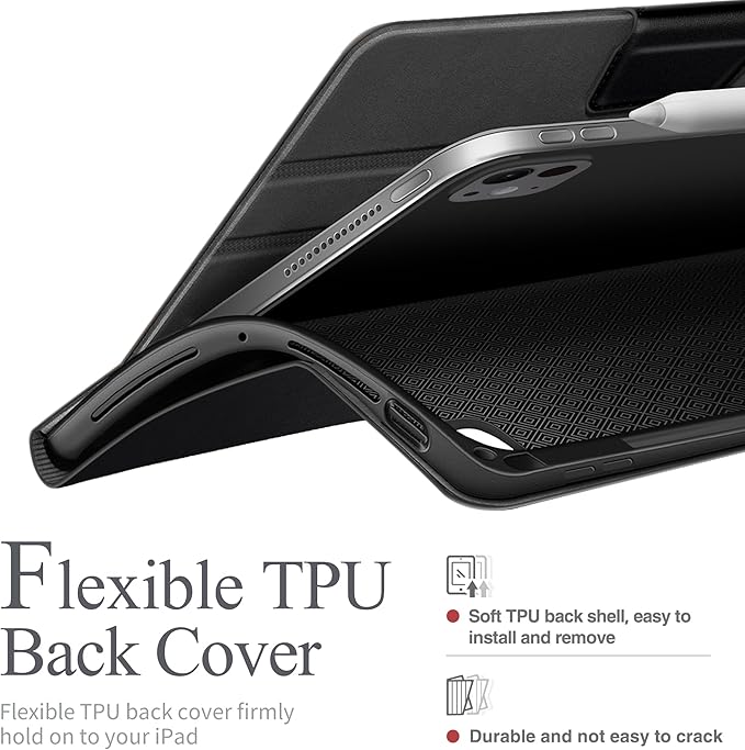auaua Case for iPad Pro 13 Inch (M5/M4) 2025/2024, with Pencil Holder and Pocket, Multiple Viewing Angles, Magnetic Closure, Auto Sleep/Wake (Black)