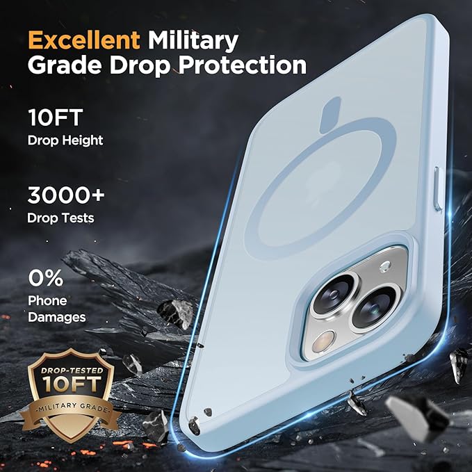 Miracase Magnetic for iPhone 13 Case 6.1 inch (Compatible with MagSafe)（with 2X Screen Protectors） Military-Grade Protection, Anti-Fingerprint Translucent Matte Phone Case Cover, Light Blue