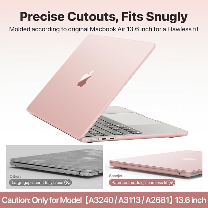 Soonjet Matte Case for MacBook Air 13/13.6-inch (M5/M4/M3/M2, 2022–2026 A3449 A3240 A3113 A2681), Lightweight | Scratch & Fingerprint Resistant | Closes Seamlessly | Ideal for Work, Travel & Study