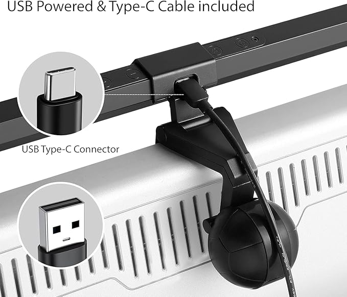 USB LED Lamp for Computer Monitor - Adjustable Brightness & Color Temperature, USB Powered, Matte Graffiti Finish, 40 cm, 5W, Eye-Care, Easy Installation, Perfect for Reading, Laptop, and Study