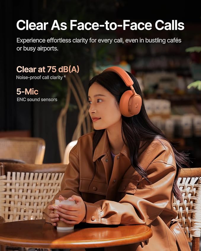 Baseus Inspire XH1 Adaptive Active Noise Cancelling Headphones, Sound by Bose, Dolby Audio, Premium Real-Time Adaptive ANC, Adaptive Tuning Rich Sound, Hi-Res Audio, 100H Playtime - Sunset Coral