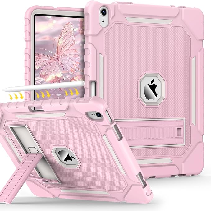 Grifobes Case for iPad Air 13-inch (M4/M3/M2) 2026/2025/2024, Heavy Duty Shockproof Rugged Protective Cover with Pencil Holder/Built-in Stand for i Pad Air 13" (Pink)