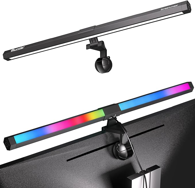 Quntis Monitor Light RGB PRO Backlight, Eye-Care Dual Light Computer Light Bar Gaming Office Desk Lamp, 15 Modes Dimmable Backlight, 3 Color Temperature Adjustable Brightness, Ra95 Screen Light Bar