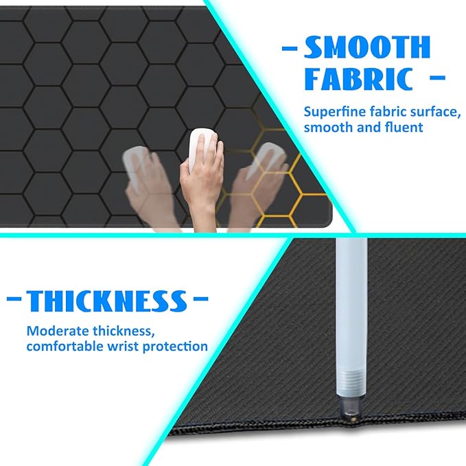 Desk Mat, Black Gold Honeycomb Technology Extended Gaming Mouse Pad Large, 35.4"x15.7" Big Mouse Pad with Non-Slip Base and Stitched Edge, Long Computer Keyboard Mouse Mat for Home Office Work