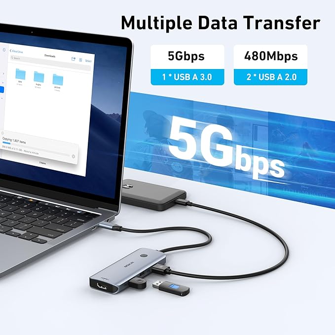 Docking Station USB C to Dual HDMI Adapter, MOKiN USB C Hub Dual HDMI Monitors for Windows, USBC Adapter with 2 HDMI, 3 USB Ports, PD Compatible with Dell XPS 13/15, Lenovo Yoga,etc