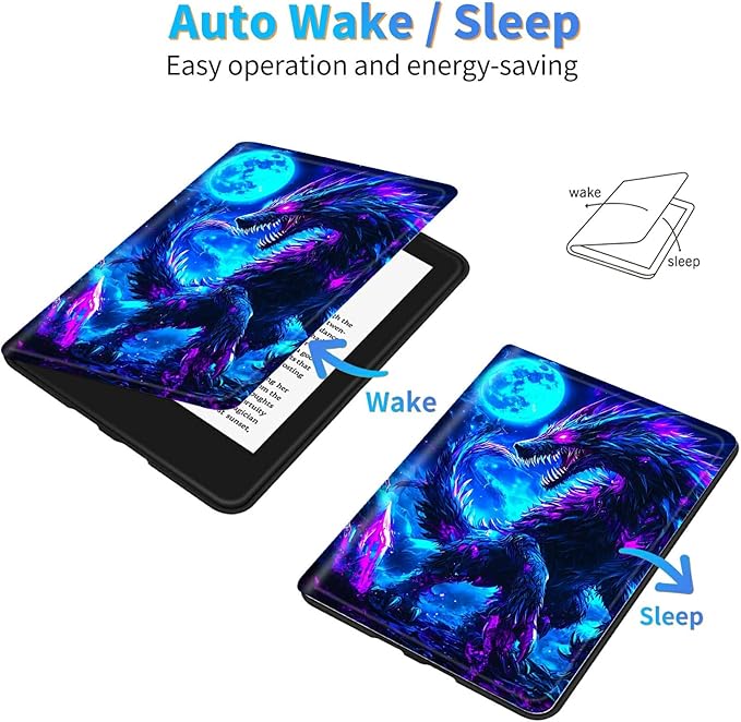 for 6.8" Kindle Paperwhite (11th Generation 2021) and Kindle Paperwhite Signature Edition Case, Slim Kickstand Stand Leather Smart Cover with Auto Wake/Sleep, Blue Moon Dragon