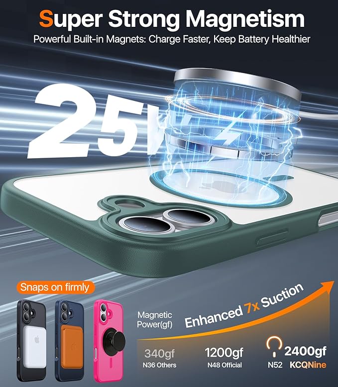 Magnetic for iPhone 17 Case,[Anti-Slip][Compatible with MagSafe][Military Grade Drop Protection] Shockproof Protective Translucent Matte Phone Case for iPhone 17 Case,Night Green