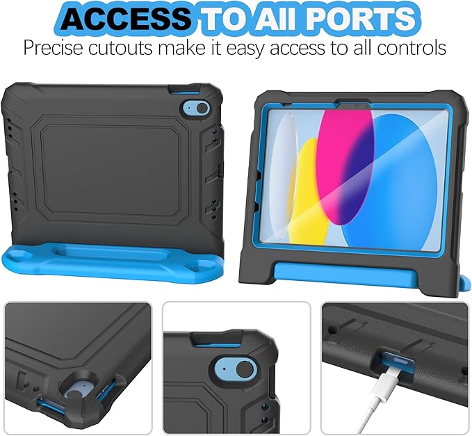 YIHE Kids Case for iPad (A16) 11th Generation 11 Inch 2025 & iPad 10th Generation 10.9 inch 2022, with Built-in Screen Protector and Handle Stand, Full Body Shockproof Protective Cover, BlackBlue