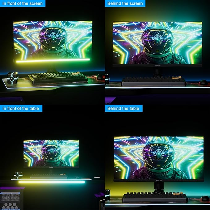 RGB Monitor Down Light Striping for PC - Dimmable Dynamic Rainbow, Adjustable Brightness/Speed, Music Sync & Screen Color Sync, for 27-34inch Computer Monitor, Game Room
