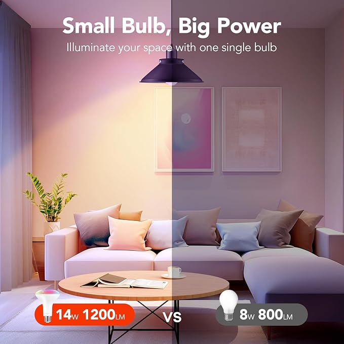 OREiN Smart Light Bulb,1200 Lumens BR30 Smart Flood Light Bulbs Work with AiDot App, Alexa, Google Home, RGBTW Color Changing Light Bulbs 2.4Ghz WiFi, 85W 4Pack